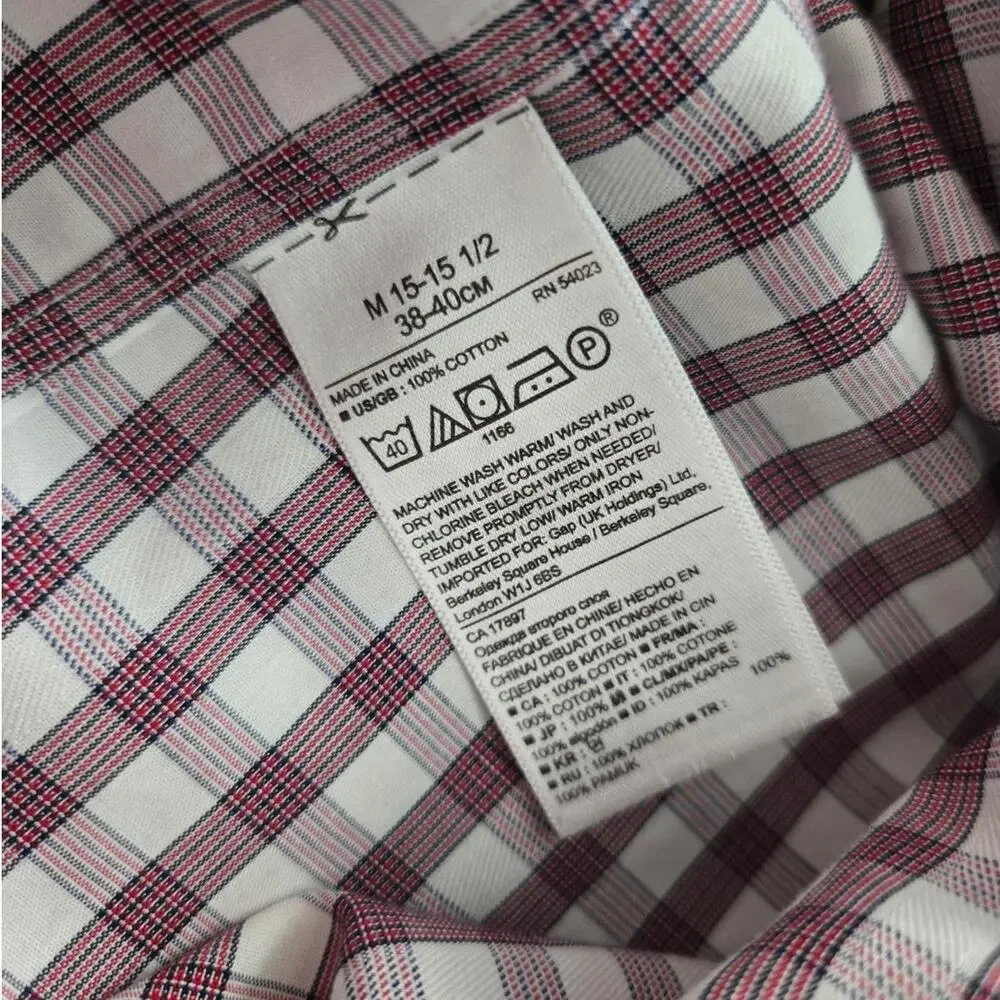 Banana Republic Slim Fit Gingham Long Sleeve Button-Up Shirt Camden Fit sz M